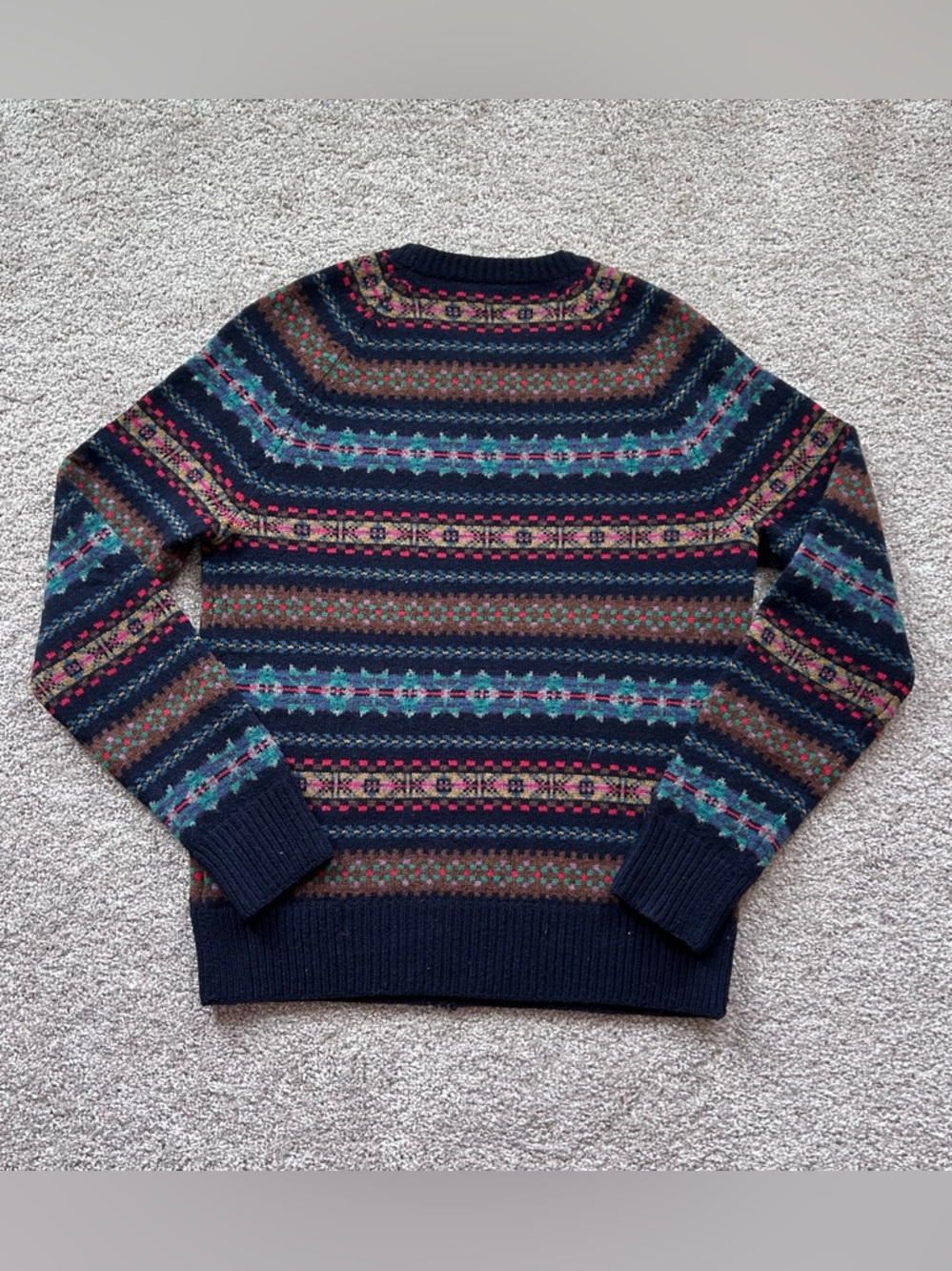 J.Crew 100% Wool Fair Isle Sweater - Small - Navy/Teal/Earth Tones - Picture 7 of 7